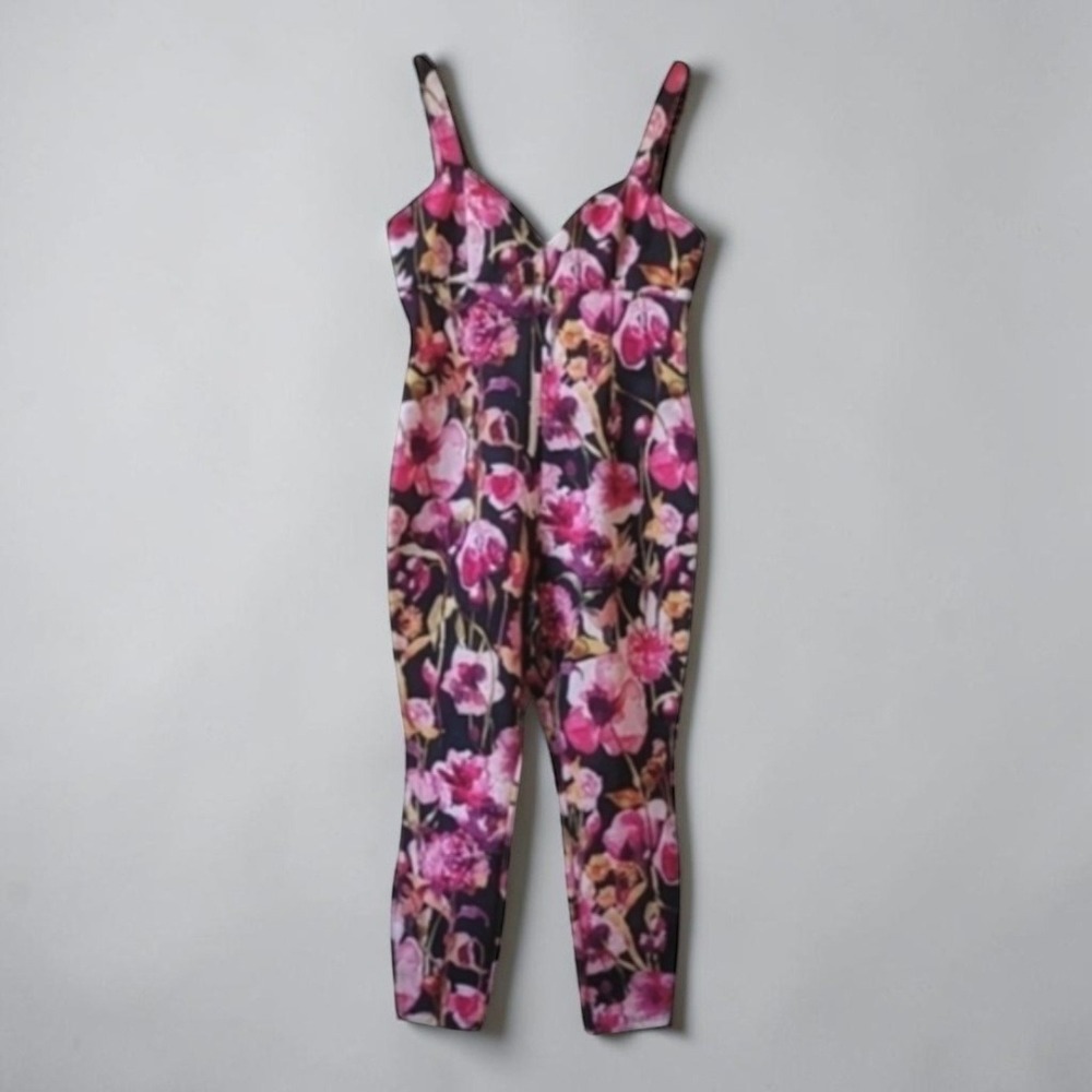 Anthropologie Floral Jumpsuit Open Back Fitted Stretch Sz L NWT - Picture 5 of 16